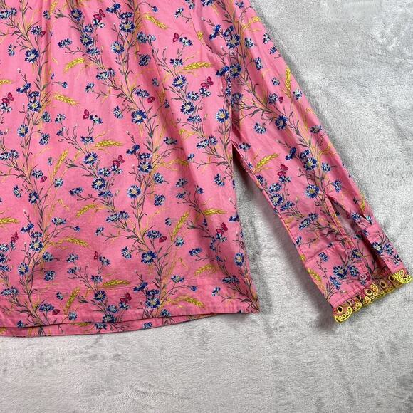 J Crew Liberty Fabric Shirt Blouse Size Small Pink Floral Lace Button Up - Picture 12 of 13